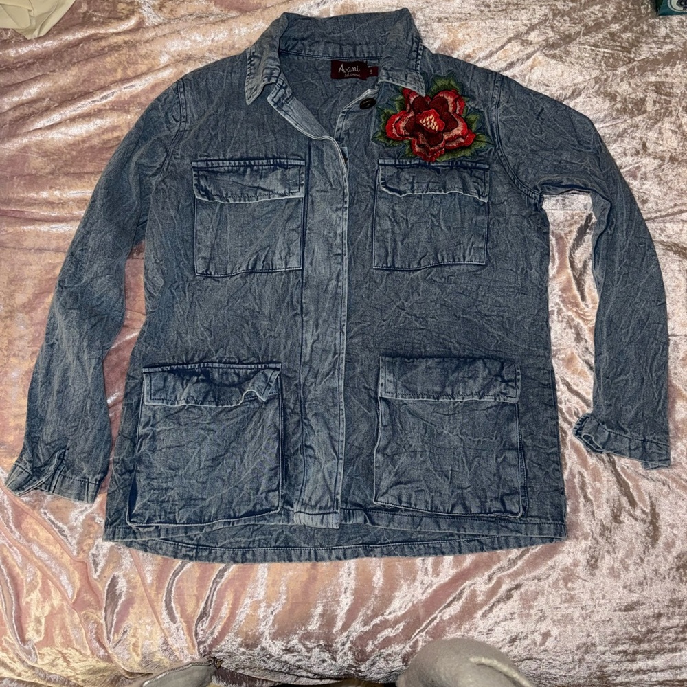 Avani Applique Blue Denim Jacket with Floral Detail